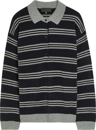 Nili Lotan Galvez Striped Cashmere Polo Jumper - Grey - S (UK8-10 / S)