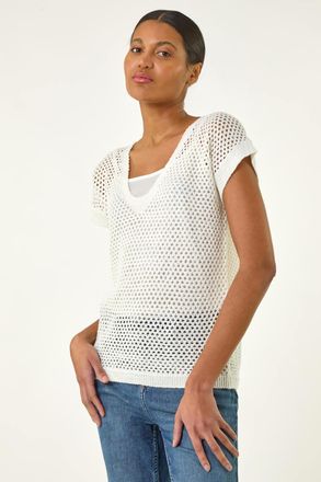 Roman Double Layer Open Knit Top