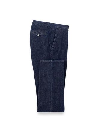 Paul Fredrick Denim Flat Front Pants in Dark Blue at Nordstrom, Size 40 X 32