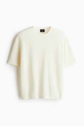 H&M T-Shirt aus Strukturstrick in Regular Fit - Weiss