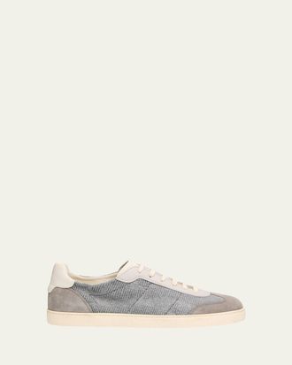 Brunello Cucinelli Mens Textile and Leather Low-Top Sneakers