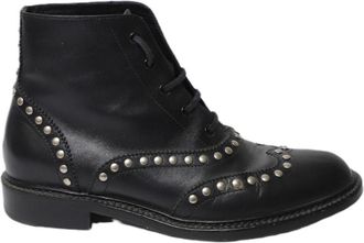 Saint Laurent Pre-owned Womens Army Lace Up Boots with Studs in Black Leather - Size UK 3.5
