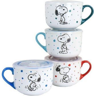 Peanuts Freckled Joy 25oz Stoneware 4 Piece Soup Cup Set in White at Nordstrom