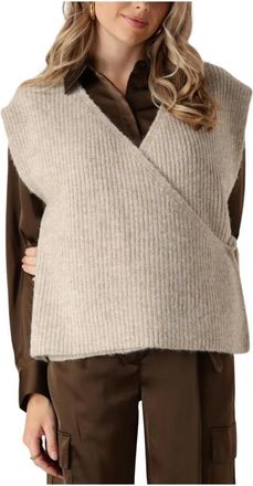 Another Label Beige Gebreid Vest voor Vrouwen - Dames - V-hals truien - Beige - M - Truien & Vesten