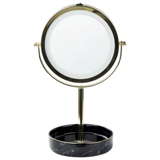 Beliani Espejo De Maquillaje Led De Metal Vidrio Dorado Negro 20 Cm Doble Cara Savoie
