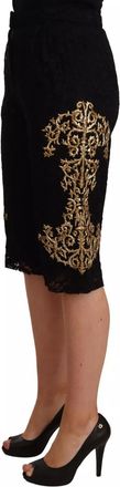 Dolce & Gabbana Womens Black Lace Gold Baroque Special Piece Shorts