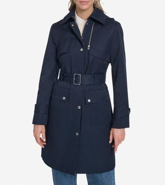 Cole Haan Womens Belted Trench Coat - Blue Size Medium