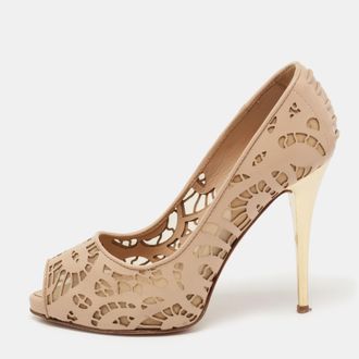 Giuseppe Zanotti Beige Leather And Net Sharon Peep-Toe Pumps