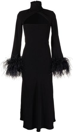16Arlington Odessa feather-trim midi dress - women - Ostrich Feather/Polyester - 12 - Black