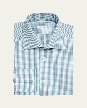 Kiton Mens Cotton Plaid Classic-Fit Dress Shirt
