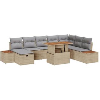 vidaXL Garden Sofa Set with Cushion 9 pcs Beige Poly Rattan vidaXL
