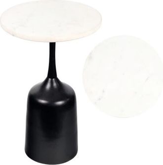 Jonathan Y Designs Pip 20.25 Classic Designer Metal Drink Table and Decorative End Table with White Marble Round Top and Bell Pedestal Base in Antique Black