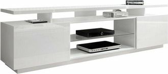 Mirjan24 Mobilier1 - Mueble tv Charlotte 138, Blanco + Blanco brillante, Número de puertas: 0, Número de cajones: 0, 180x56x40cm