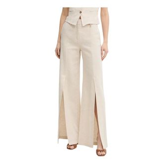 Fracomina Broeken, Dames, Beige, L, Katoen, Broek met wijde pijpen en split aan de voorkant