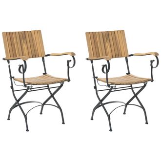 Beliani Conjunto De 2 Sillas De Jard&iacute;n Con Reposabrazos De Madera De Acacia Laminada Estructura De Acero Moderno Marr&oacute;n Claro Lascari
