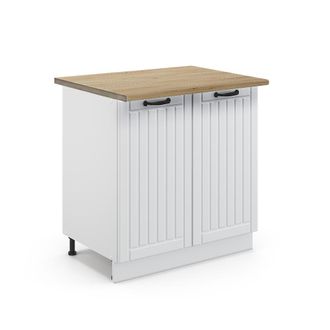 Vicco Armario Bajo Para Fregadero Fame-line, Blanco Casa De Campo, 80 Cm Con Estante, Et Roble Vicco