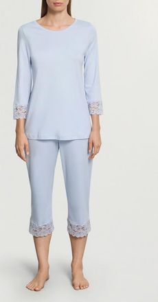 Hanro Moments Lace Trim Crop Pajamas in Blue Dove at Nordstrom, Size X-Small