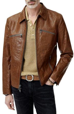 John Varvatos Crinkled Leather Jacket in Hazelnut at Nordstrom, Size 56