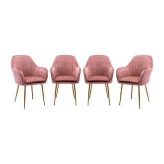 Sweeek Sill&oacute;n de terciopelo con patas de metal, set de 4, rosa viejo