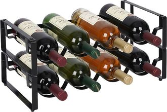 Relaxdays Relaxdays wine rack, 8 bottles, 2pc stackable set, each HxWxD 9.5x40x20 cm, red & white wine, black