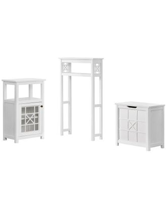 Alaterre Derby 3Pc Bathroom Set With Over Toilet Open Storage Shelf, Hamper, And Floor Cabinet