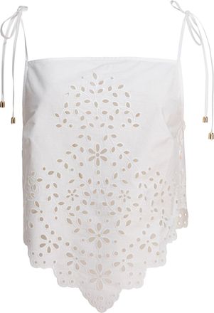 Self Portrait Cotton Embroidered Top Top Bianco-Donna