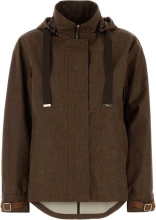 Herno Hooded Jacket - Dames - Zomerjassen - Bruin - L - Linnen - Jassen