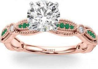 Allurez Antique Style Lab Emerald & Lab Grown Diamond Engagement Ring 14K Rose Gold (0.20ct)