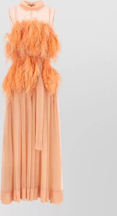 Alberta Ferretti silk sleeveless feather-embellished chiffon maxi dress
