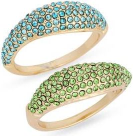 Nordstrom Rack Set of 2 Pav&eacute; Crystal Domed Rings in Blue - Green Tonal Gold at Nordstrom Rack, Size 8