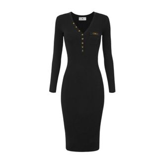 Elisabetta Franchi Geribbelde Midi Jurk - Dames - Kleedjes - Zwart - L - Kleedjes