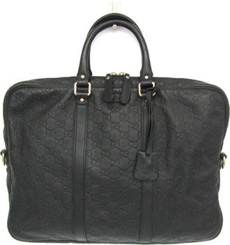 Gucci Convertible Guccissima Leather Black Leather Briefcase Bag (Pre-Owned)