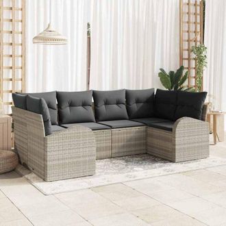 vidaXL Vidaxl - Conjunto De Sof&aacute; De Jard&iacute;n Con Coj&iacute;n 6 Pcs Gris Claro Polirat&aacute;n