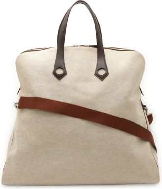 Herm&egrave;s Brown Natural Toile H Leather Handbag Tote Bag (Pre-Owned)