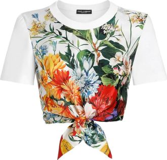 Dolce & Gabbana T-shirt crop in cotone e seta - Bianco