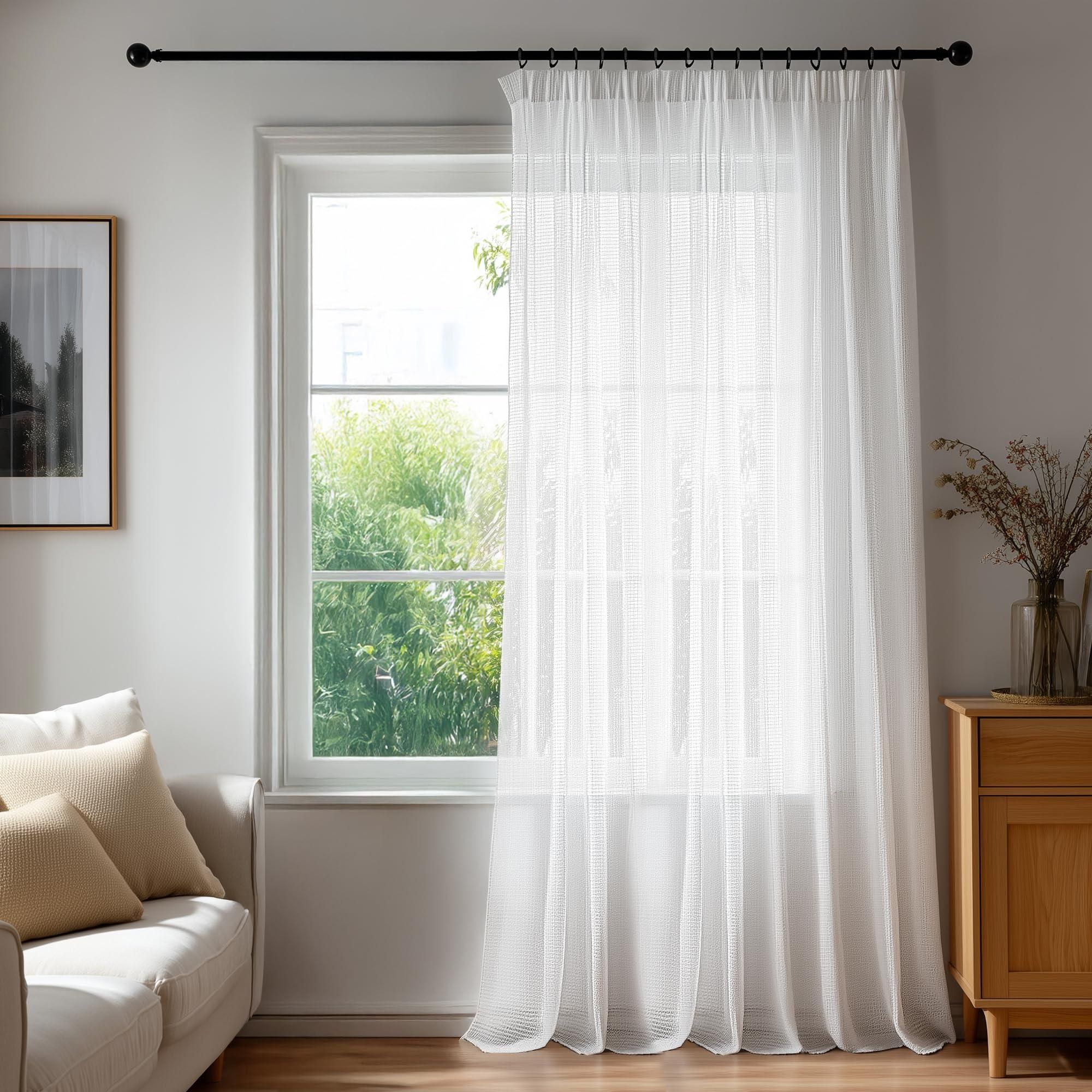 Deconovo Gardinen 2er Set – Voile Vorhang 140x200 Cm, Halbtransparent, Kräuselband, Weiß, Für Wohnzimmer & Schlafzimmer, Schienen