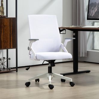 Vinsetto Mesh Office Chair For Home With Lumbar Support - Flip-up Arm - Wheels - White | TJ Hughes