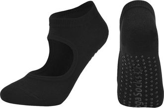 Generic Ladies Solid Color Backless Grip Socks Yoga Ankle Sports Socks Ladies Anti Slip Slippers Socks Thin Thermal Socks Men (Black, One Size)