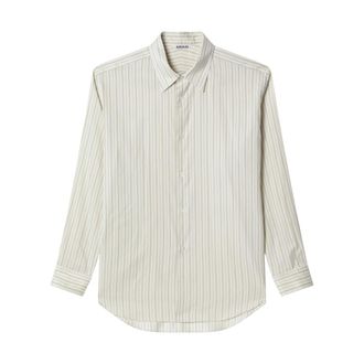 Auralee Casual Shirts, male, Beige, Size: XS Cotton Silk Stripe Shirt