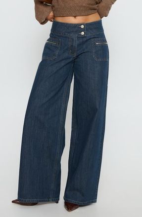 Princess Polly Unwritten Mid Rise Wide Leg Jeans in Dark Blue Wash at Nordstrom, Size 12
