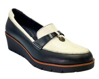 Revere Comfort Shoes Womens Pamplona Wedge Loafer In Black/oyster