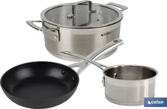 cofan Pack Cacerola Inducci&oacute;n 4,3 L Con Cazo 1 L Y Sart&eacute;n 20 Cm Acero Inoxidable
