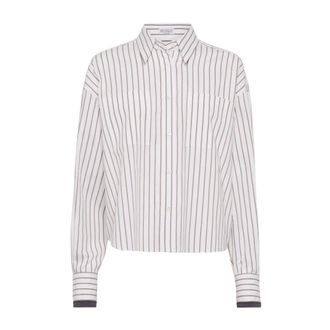 Brunello Cucinelli Wit Gestreept Overhemd Klassieke Kraag - Dames - Blouses & Shirts - Wit - Maat: XL