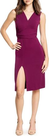 Dress The Population Alessia Tie Waist Crepe Dress in Dark Magenta at Nordstrom, Size Xx-Large