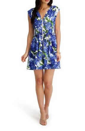 Kensie Floral Cap Sleeve Stretch Cotton Sateen Fit & Flare Dress in White/Multi at Nordstrom Rack, Size 16