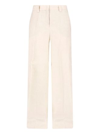 Incotex Cream Linen Straight-Leg Tailored Trousers