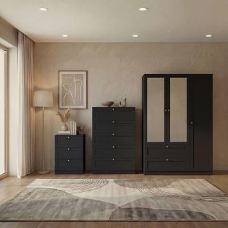 Home Discount Vida Designs Altino 3Pc Bedroom Set(3Dr Bedside, 5Dr Chest, Wardrobe) in Black