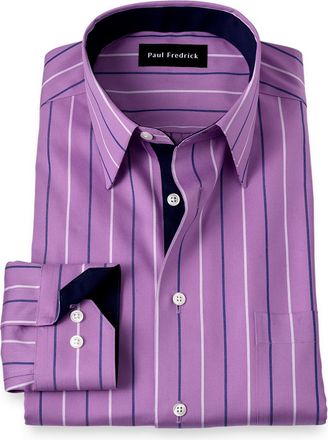 Paul Fredrick Non-iron Cotton Stripe Dress Shirt With Contrast Trim