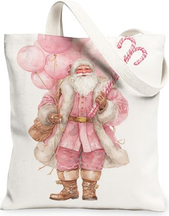 Generic Christmas Santa Canvas Tote Bags, Peach Balloon Design Reusable Grocery Bags, Lightweight Washable Shoulder Strap Canvas Fo, Peach, 13x15 Inch