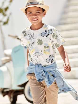 Vertbaudet T-shirt gar&ccedil;on Juan les pins blanc imprim&eacute;